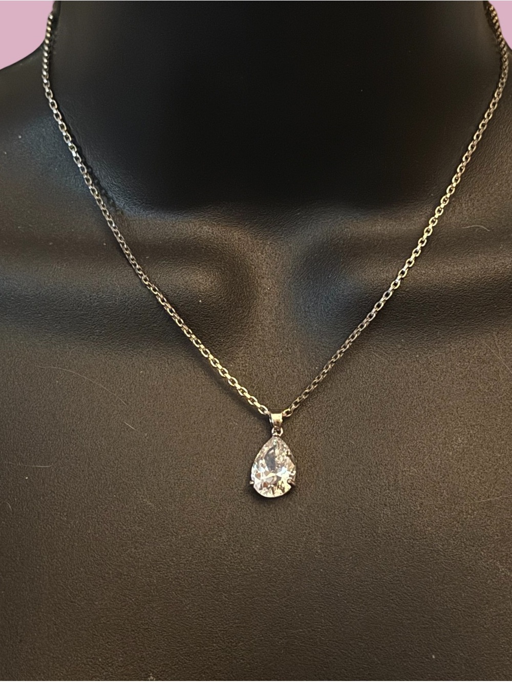 Cookie Lee silver tone pear shaped crystal pendant necklace
